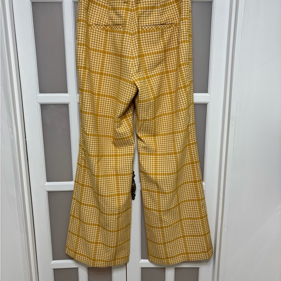 Maeve Anthropologie Mustard Plaid Wide Leg Pants Retro Mod US 8 - Picture 3 of 4